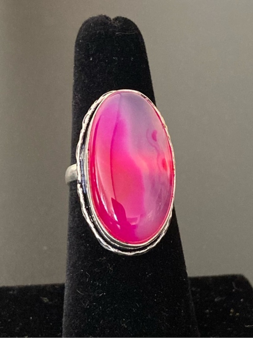 Pink Oval Cabochon 925 Silver Ring - Women's Fashion Jewelry  size 6